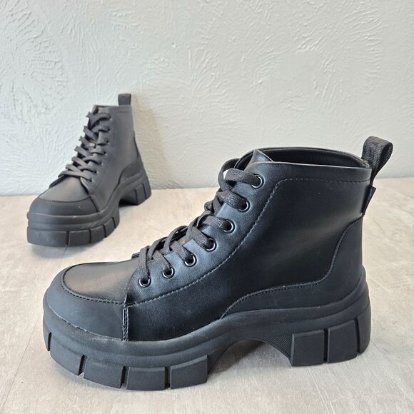 Rocket Dog Combat Boots Black Grunge Retro Lace Up Chunky Platform Hiker Booties - Picture 1 of 12